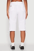 Womens Faux Drawstring Waist Cargo Bermuda Shorts, White, Size L
