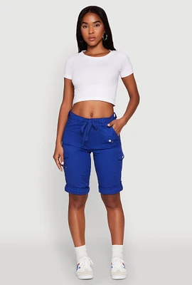 Womens Faux Drawstring Waist Cargo Bermuda Shorts,