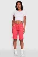 Womens Faux Drawstring Waist Cargo Bermuda Shorts, Red, Size M