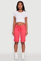 Womens Faux Drawstring Waist Cargo Bermuda Shorts, Red, Size M