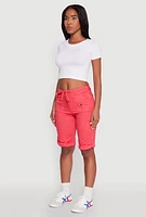 Womens Faux Drawstring Waist Cargo Bermuda Shorts, Red, Size M