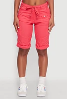 Womens Faux Drawstring Waist Cargo Bermuda Shorts, Red, Size M