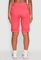 Womens Faux Drawstring Waist Cargo Bermuda Shorts, Red, Size M