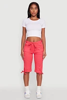 Womens Faux Drawstring Waist Cargo Bermuda Shorts, Red, Size M