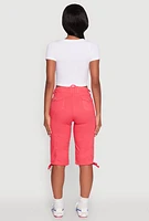Womens Faux Drawstring Waist Cargo Bermuda Shorts, Red, Size M