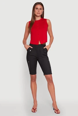 Womens Side Zip Cargo Pocket Bermuda Shorts,