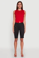 Womens Side Zip Cargo Pocket Bermuda Shorts,