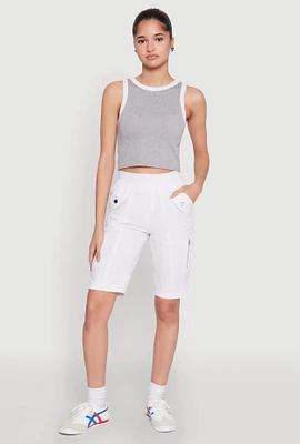 Womens Side Zip Cargo Pocket Bermuda Shorts, White, Size M