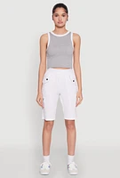 Womens Side Zip Cargo Pocket Bermuda Shorts, White, Size M