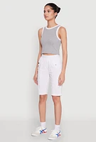 Womens Side Zip Cargo Pocket Bermuda Shorts, White, Size M