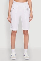 Womens Side Zip Cargo Pocket Bermuda Shorts, White, Size M