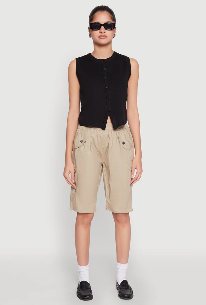 Womens Side Zip Cargo Pocket Bermuda Shorts,