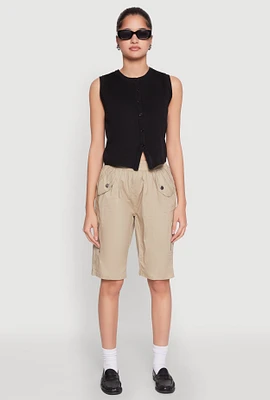Womens Side Zip Cargo Pocket Bermuda Shorts,