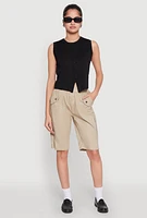 Womens Side Zip Cargo Pocket Bermuda Shorts,