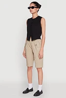Womens Side Zip Cargo Pocket Bermuda Shorts,