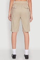 Womens Side Zip Cargo Pocket Bermuda Shorts,