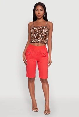 Womens Side Zip Cargo Pocket Bermuda Shorts, Red, Size M