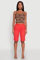 Womens Side Zip Cargo Pocket Bermuda Shorts, Red, Size M
