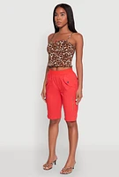 Womens Side Zip Cargo Pocket Bermuda Shorts, Red, Size M