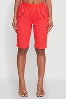 Womens Side Zip Cargo Pocket Bermuda Shorts, Red, Size M