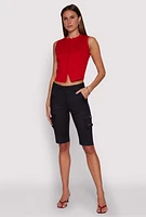 Womens High Waisted Cargo Pocket Bermuda Shorts,