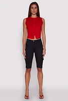 Womens High Waisted Cargo Pocket Bermuda Shorts,