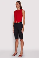 Womens High Waisted Cargo Pocket Bermuda Shorts,
