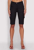 Womens High Waisted Cargo Pocket Bermuda Shorts,