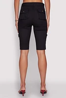 Womens High Waisted Cargo Pocket Bermuda Shorts,