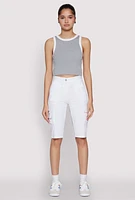 Womens High Waisted Cargo Pocket Bermuda Shorts, White, Size M