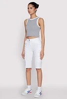Womens High Waisted Cargo Pocket Bermuda Shorts, White, Size M