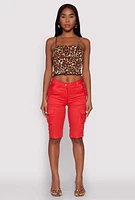 Womens High Waisted Cargo Pocket Bermuda Shorts, Red, Size S