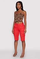 Womens High Waisted Cargo Pocket Bermuda Shorts, Red, Size S