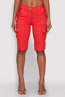 Womens High Waisted Cargo Pocket Bermuda Shorts, Red, Size S