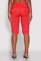 Womens High Waisted Cargo Pocket Bermuda Shorts, Red, Size S