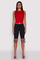 Womens Drawstring Hem Cargo Pocket Bermuda Shorts,