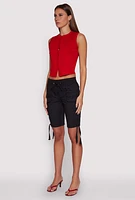 Womens Drawstring Hem Cargo Pocket Bermuda Shorts,