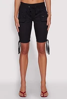 Womens Drawstring Hem Cargo Pocket Bermuda Shorts,