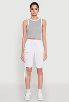 Womens Drawstring Hem Cargo Pocket Bermuda Shorts, White,