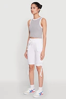 Womens Drawstring Hem Cargo Pocket Bermuda Shorts, White,