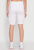 Womens Drawstring Hem Cargo Pocket Bermuda Shorts, White,
