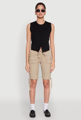 Womens Drawstring Hem Cargo Pocket Bermuda Shorts,