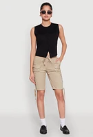 Womens Drawstring Hem Cargo Pocket Bermuda Shorts,