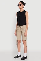 Womens Drawstring Hem Cargo Pocket Bermuda Shorts,