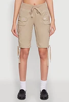 Womens Drawstring Hem Cargo Pocket Bermuda Shorts,