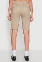 Womens Drawstring Hem Cargo Pocket Bermuda Shorts,