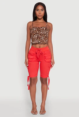 Womens Drawstring Hem Cargo Pocket Bermuda Shorts,