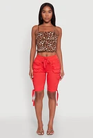 Womens Drawstring Hem Cargo Pocket Bermuda Shorts, M