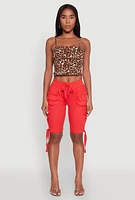 Womens Drawstring Hem Cargo Pocket Bermuda Shorts, M