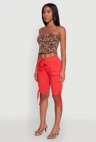 Womens Drawstring Hem Cargo Pocket Bermuda Shorts, M